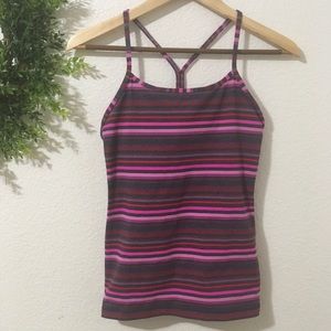 Lululemon Pink/Gray/Black Striped Y Tank Top